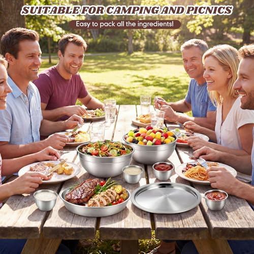 Didaey 10 Pcs 64oz Stainless Steel Salad Bowl Kit Includes Salad Containers with Lids Dressing Cups Removable Bento Tray Kitchen Serving Set for Meal Preparation Dishwasher Safe