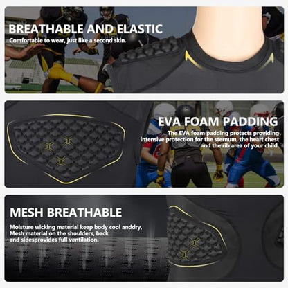 TUOY Adult Rib Chest Protector, New Version - Padded 5 Pads Baseball Football Lacrosse Rib Heart Sternum Guard - color: RY-black, size: X-Large
