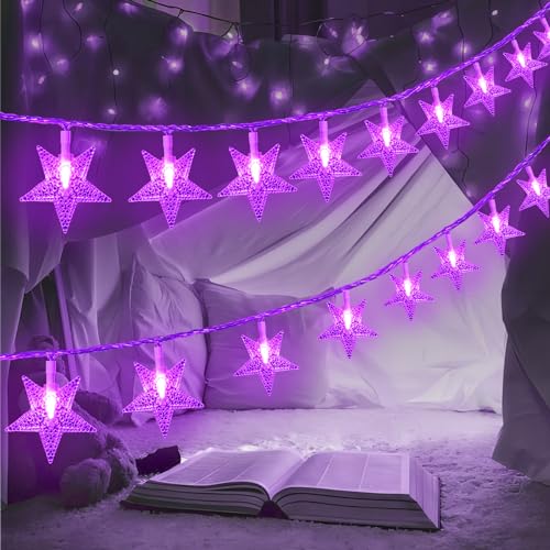 ITICdecor Star Lights 4.6m(15피트) 30 LED 배터리 작동 실내 및 실외 반짝임 요정 스트링 조명 할로윈 웨딩 크리스마스 트리용 (퍼플) - color: 퍼플., size: Star