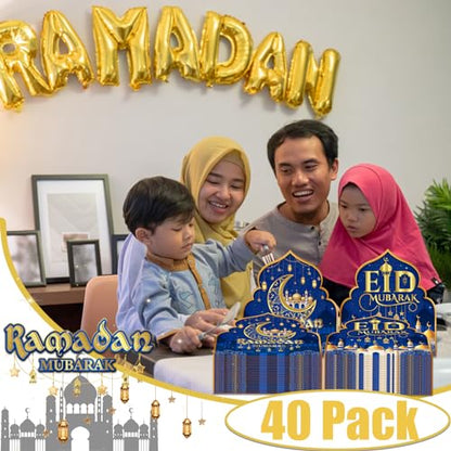 40 Pack Ramadan Eid Mubarak Party Supplies Disposable Eid Mubarak Napkins 2 in 1 Ramadan Eid Mubarak Napkins Eid Mubarak Decorations Ramadan for Eid Party Supplies (6.5X6.5 in) (Blue)