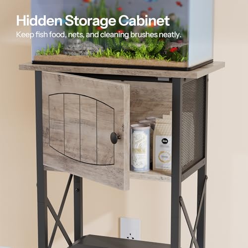 HOOBRO 10 Gallon Aquarium Stand, Fish Tank Stand with Cabinet Storage, Reptile Turtle Tank Stand with Metal Frame, 20.5" L x 11" W , 220 LBS Capacity, Greige BG28FT01 - color: Greige + Black