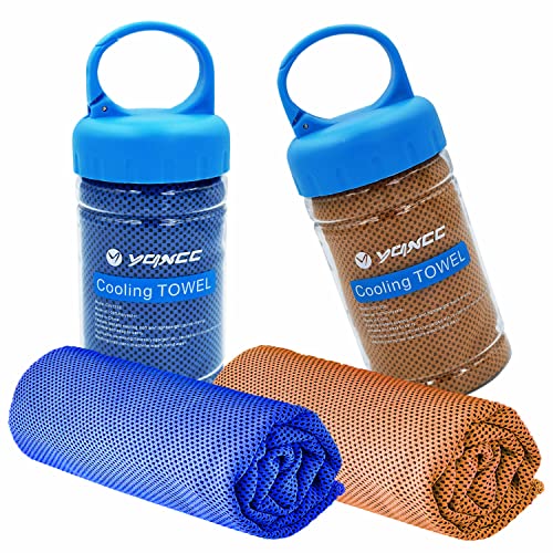 YQXCC 2 Pack Cooling Towels (47"x12"), Ice Cool Towel for Neck & Face | Cooling Neck Wraps, Soft Breathable Microfiber Chilly Towel for Yoga, Golf, Gym, Running, Camping & Hot Weather - color: Dark Blue/Orange