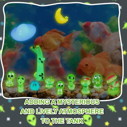Civaner 13 Pcs Alien Decor Glow in Dark Mini Alien Betta Fish Tank Decoration Fairy Garden Accessories Scary Decor Miniature Accessories Tree Elves for Garden Aquarium Dollhouse Table