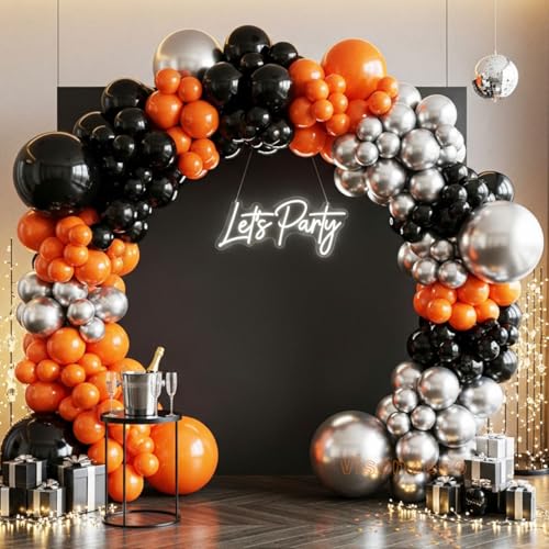 133pcs Orange Black Silver Balloons Garland for Halloween Decorations, Graduation, Basketball Theme Decorations, Party Backdrop, Birthday, Haunted House, Trick or Treat Party Supplies - color: Orange Black Silver