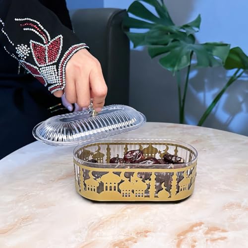 Ramadan Home Decoration, Eid Mubarak Metal Food Trays with Lid, Ramadan Metal Serving Dishes for Eid Mubarak, Metal Eid Mubarak Tray for Table Party