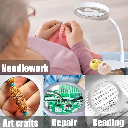 10X Magnifying Glass with Light and Stand,Dimmable Flexible Magnifying Craft Ligh, LED Lighted Magnifier Hands Free for Close Work Craft Reading Painting Hobby(White-04) - style: White-04