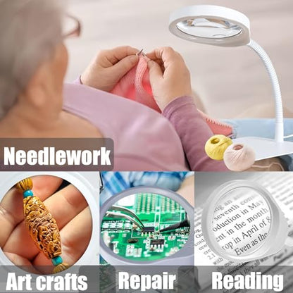 10X Magnifying Glass with Light and Stand,Dimmable Flexible Magnifying Craft Ligh, LED Lighted Magnifier Hands Free for Close Work Craft Reading Painting Hobby(White-04) - style: White-04