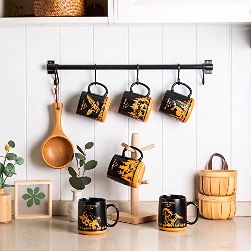 AmorArc 18oz Large Coffee Mugs Set of 6, Ceramic Coffee Mugs with Animal Wildlife Textured Patterns for Tea Latte Cocoa. Easy to Hold&Clean, Dishwasher&Microwave Safe, Matt Black - color: Matte Black