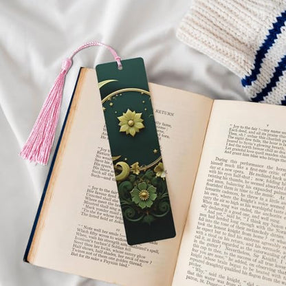 5 Pieces Wood Bookmark for Men Women Ramadan on Green Wallpaper Wooden Bookmarks Unique Handmade Book Marks with Tassel Pendant Craft Bookmark for Book Lovers Birthday Teachers Gift - color: Pink