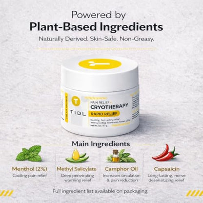 TIDL Cryotherapy Pain Relief Plant-Based Menthol Cream, 3 fl oz | Cooling Cream for Arthritis Joint Muscle Back Pain Relief Anti-Inflammatory Fast-Absorbing Full-Body Recovery - style: 3 Ounce