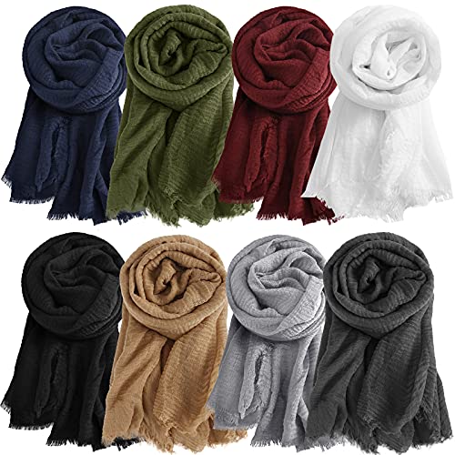 Zhanmai 8 Pcs Women Hijab Scarf for All Season Muslim Scarf Shawl Crinkle Hijab Mixed Color - color: Dark Colors