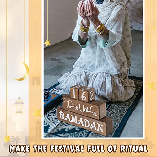 Amyhill 4 Pcs Ramadan Calendar Block Set Ramadan Advent Countdown Eid Calendar Countdown Calendar Ramadan Table Decor Ramadan Wood Sign Ramadan Mubarak Wooden Ornament Block Calendar of Islamic Months