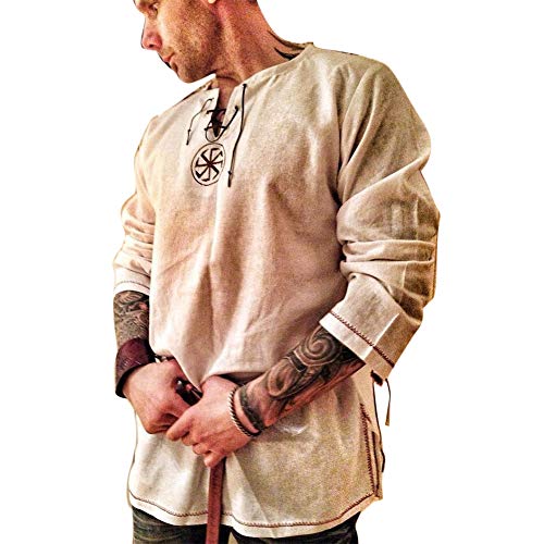 Rela Bota Men's Cotton Shirt Medieval Viking Tunic Renaissance Costume - color: Khaki, size: Large