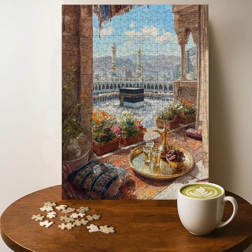 KAABA MECCA Islamic Lantern Room Ramadan Islam Jigsaw Puzzle - 500 Pieces Wooden Puzzle for Adults, Wall Art Gift, Finished Size: 20 x 15 Inch - color: Kaaba Mecca Islamic Lantern Room Ramadan - 500 Pieces