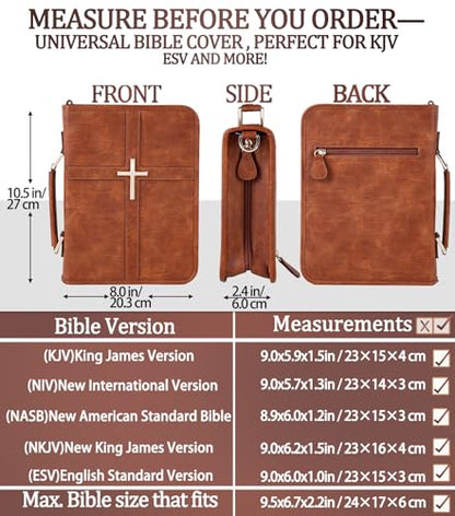 Vegan Leather Bible Cover Case, Bible Bag with Phone Pocket, Bible Case for Men Women, Christian Gift Box Packaging (Brown - with Strap) - color: Brown - With Strap