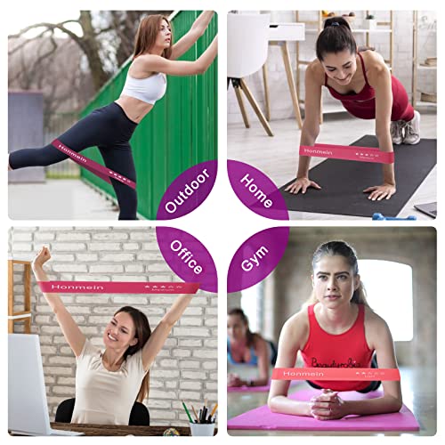 Honmein Resistance Bands for Working Out, Exercise Bands with 5 Resistance Levels Fit for Home Fitness, Strength Training, Natural Latex Resistance Band Include Instruction Guide and Carry Bag - color: Pink