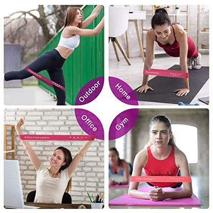Honmein Resistance Bands for Working Out, Exercise Bands with 5 Resistance Levels Fit for Home Fitness, Strength Training, Natural Latex Resistance Band Include Instruction Guide and Carry Bag - color: Pink