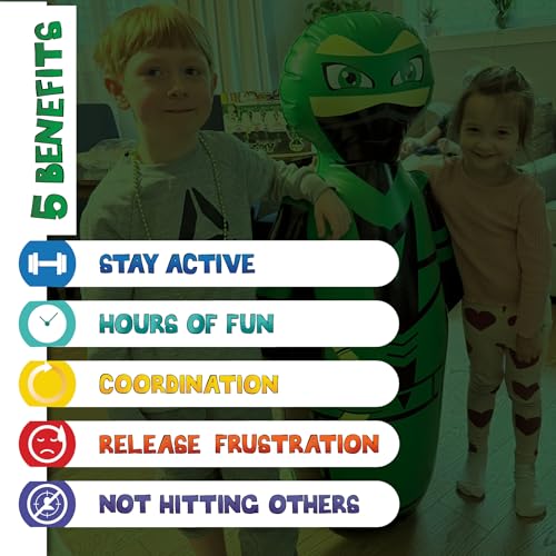 INFLATABLE DUDES Green Ninja Toy 47” - Kids Punching Bag | Sand-Base | Bop Bag, Pre-filled with Sand, Inflatable Toy, Punching Bag for Kids, Enhanced Bounce-Back Action, Indoor/Outdoor - color: Green Archer Standard Ninja | Pre-filled with Sand