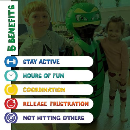 INFLATABLE DUDES Green Ninja Toy 47” - Kids Punching Bag | Sand-Base | Bop Bag, Pre-filled with Sand, Inflatable Toy, Punching Bag for Kids, Enhanced Bounce-Back Action, Indoor/Outdoor - color: Green Archer Standard Ninja | Pre-filled with Sand