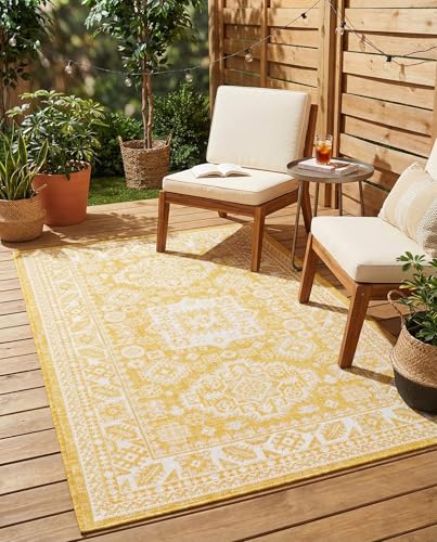 Rugs.com - Outdoor Aztec Rug – 3' 1 x 5' 3 Yellow Indoor/Outdoor Rug – Durable for Patios, Decks, and Porches - color: Yellow, size: 3'3" x 5'3" (Rectangular)