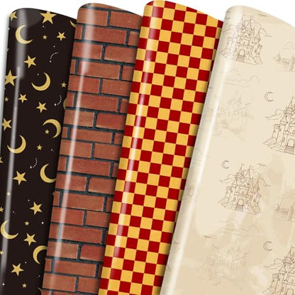 Keluna Magic Theme Wrapping Paper - 12 Sheets Wizard Castle Wrapping Paper for Birthday Baby Shower - color: Magic Theme