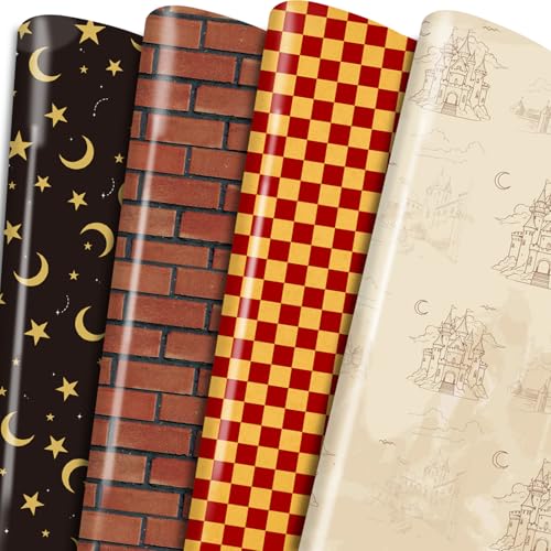 Keluna Magic Theme Wrapping Paper - 12 Sheets Wizard Castle Wrapping Paper for Birthday Baby Shower - color: Magic Theme
