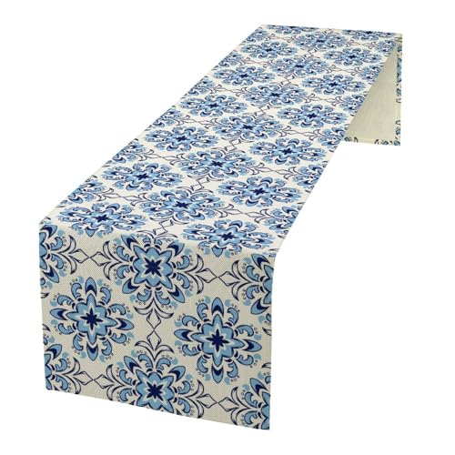 Damask Floral Table Runner, Vintage Blue White Royal Floral Antique Dark Flower Print Table Runner for Kitchen Kitchen Dining Room Holiday 13x36 Inch - color: Damask-1, size: 13x36 Inch