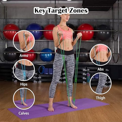 7 Ring Adjustable Loop Resistance Bands for Working Out Walk at Home，Workout Bands Exercise Stretch Band for Women&Men Fitness, Yoga, Pilates-Non-Slip, Durable Rubber, Home/Gym Use (Green)