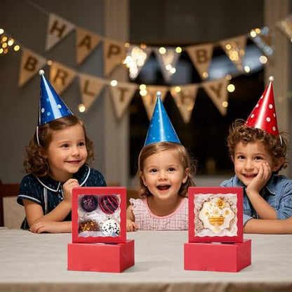 40 Pack Bakery Boxes 4x4x2 Inches Cookies Boxes Mini Bundt Cake Boxes Pie Boxes Cinnamon Roll Treat Box Chocolate Truffle Packing Party Wedding Favor - color: Red