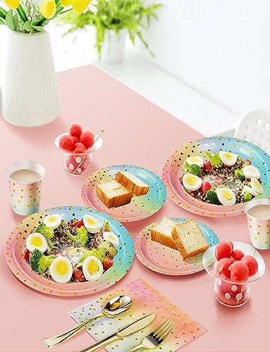 Nkaiso 141Pcs Rainbow Paper Plates and Napkins Party Supplies for20 - color: Rainbow