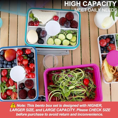 shopwithgreen LARGER Salad Containers To Go for Lunch (3 Pack), Bento Box with Dressing Pots & 5-Compartment Removable Tray, Microwave and Dishwasher Safe, BPA-free, 64 oz - color: Dark Green&Rose Red&Dark Blue