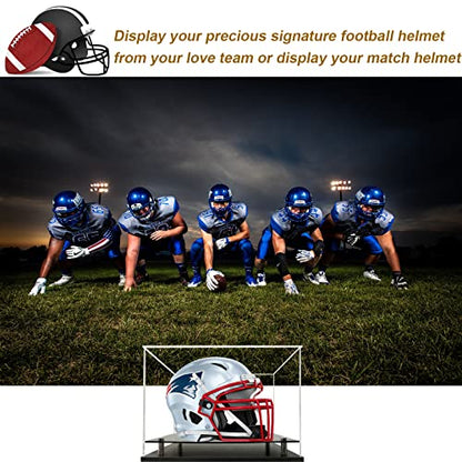 Football Helmet Display Case Full Size,Acrylic Helmet Display Case Black Acrylic Base,Self-Assembly Helmet Display Box Protection Holder Dustproof Sports Collectibles Storage Showcase - size: 14.2x11x12.6 inch