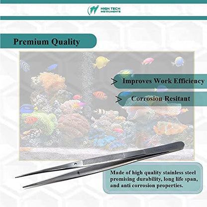 Reptile Feeding Tongs Straight Aquarium Tweezers Anti-Rust Thickened Stainless Steel Forceps, for Terrarium, Fish Tank, Snakes/Lizards/Gecko, Planting By HTI (6" Straight) - size: 6" Straight