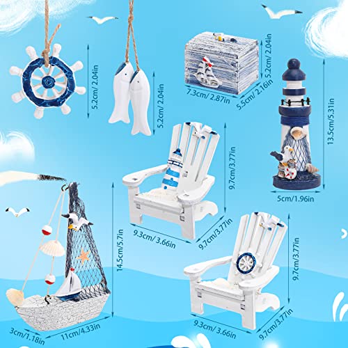 7 Pieces Wooden Box Wooden Lighthouse Mini Sailboat Anchor Fish Hanging Starfish Model Spring Summer Easter Tree Ornament Decoration Aquarium Decor Landscape Tank Ornament Office Mini Garden Landscape - style: Classic