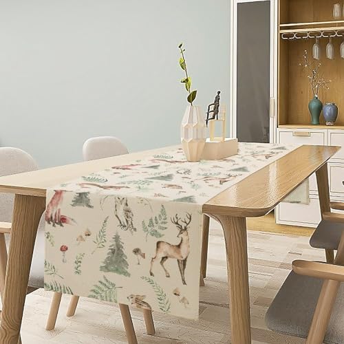Rustic Woodland Kids Table Runner, Cute Forest Animals, Country Lodge Cabin Wild Animal Bear Deer Fox Wolf Set, 13X36 Inch - color: Camouflage-4, size: 13x36 Inch