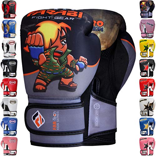 Farabi Boxing Gloves Kids Junior Muay Thai Kick Boxing Training MMA Punching Bag - color: Grey Black, size: 4OZ