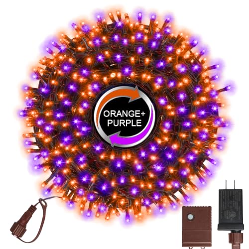 LAMPHOME Purple Orange Halloween String Lights Outdoor, 46FT 500LED Twinkle Fairy Lights, 16 Modes Plug in Waterproof Cluster Lights for Bedroom Indoor Outdoor Halloween Decorations - color: Orange and Purple, size: 500LED
