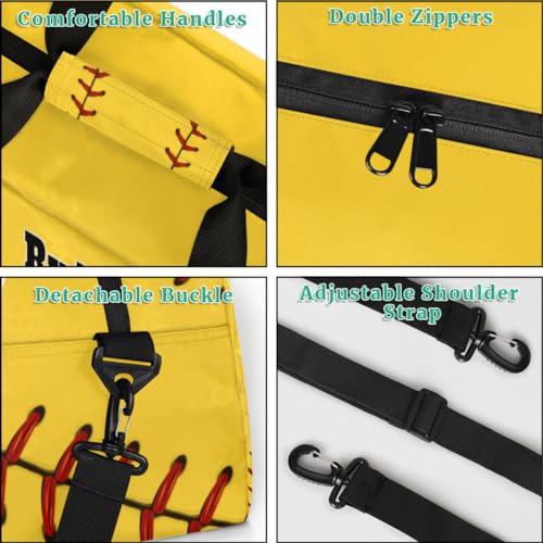 Personalized Sports Training Bag for Boys, Yellow Baseball | Personalized Named Practice Travel Overnight Training Bag - color: Color 27