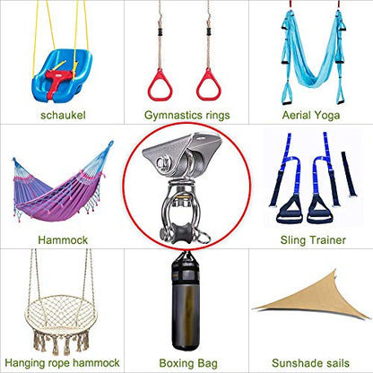 SELEWARE Silent Swing Hanger Heavy Duty Swing Hook Swivel Bearing Hanging Hardware for Porch Swing Hammock Chair Heavy Bag Yoga Silk Suspension Straps Olympic Rings - color: C: 360° Bearing Swing Hanger ( 1 Pack )