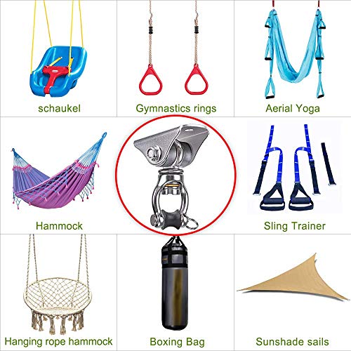 SELEWARE Silent Swing Hanger Heavy Duty Bearing Swing Hooks 1 Pack | 360° Swivel Stainless Steel Ceiling Mount for Porch Swing Hammock Chair Heavy Bag Yoga Silk Suspension Straps Olympic Rings - color: Multi ( 1 Pack 360° Bearing Swing Hanger )