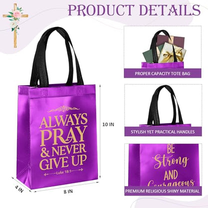 Aliceset 64 Pcs Christian Gift Bags Bulk with Handles for Church Favors Reusable Medium Bible Verse Religious Gift Bags Non Woven Welcome Totes for Baptism Vacation Bible School Gifts (Dark Purple) - color: purple, black