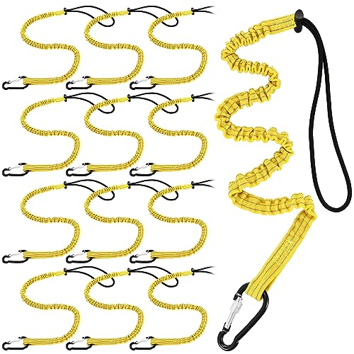 12 Pack Tool Lanyard with Single Metal Buckle and Adjustable Loop End, Standard Length, Maximum Weight Limit 8KG/ 17.6lb, with Aluminum Screw Lock, Retractable Shock Cord Stopper (Yellow) - color: Yellow
