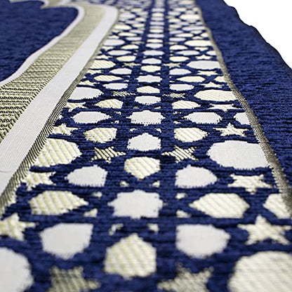 Modefa Turkish Islamic Prayer Mat - Thin Woven Chenille Sajjadah - Intricate Praying Rug Ramadan Eid Gift - Traditional Muslim Janamaz Sajada for Men Women - Geometric Selcuk Star (Royal Blue) - color: Royal Blue