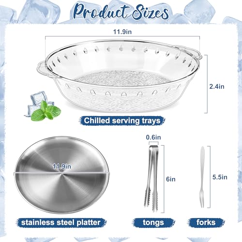Chilled Serving Trays for Parties, Set of 3, 11.8" | Keeps Food Cold, Shrimp Cocktail Serving Dish, Compartment Charcuterie Platters for Vegetable Fruit Cheese Seafood & Dip