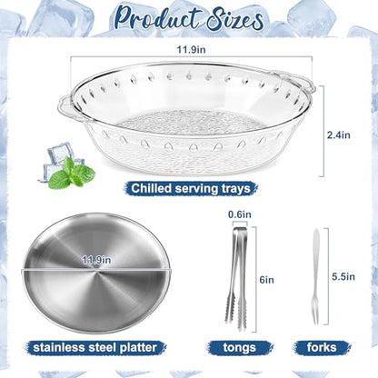 Chilled Serving Trays for Parties, Set of 3, 11.8" | Keeps Food Cold, Shrimp Cocktail Serving Dish, Compartment Charcuterie Platters for Vegetable Fruit Cheese Seafood & Dip