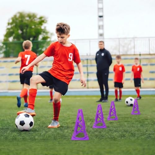 24 Pack Soccer Cones, 9 Inch Agility Cones for Soccer, Football, Basketball, Cones for Sports Training, Speed & Agility Drills, Field Marking Equipment - color: purple