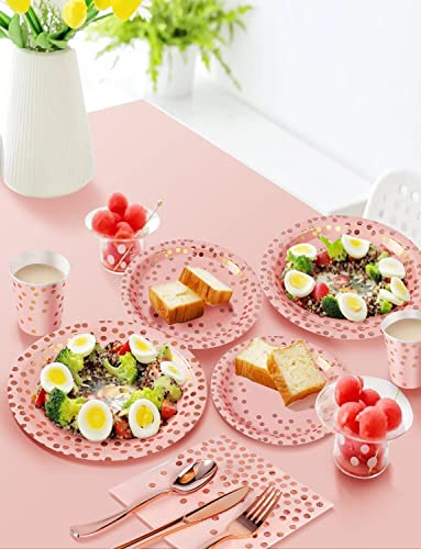 Nkaiso 141Pcs Pink Rose Gold Paper Plates and Napkins Party Supplies for20 - color: Pink and Rose Gold