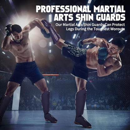 Muay Thai Shin Guards for Men, Women | Lightweight, Martial Arts Kicking Leg Instep Protection Pads, Sparring Gear, For Kickboxing MMA Training