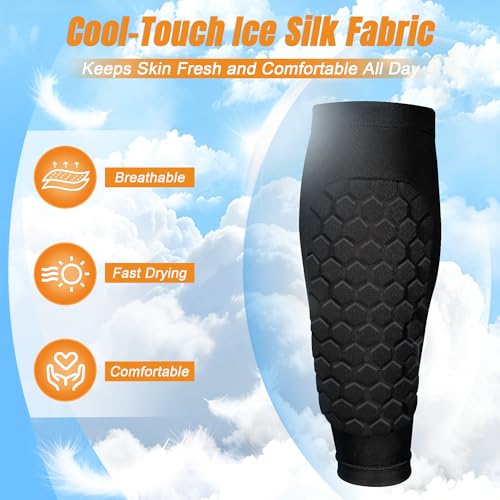XZQTIVE Soccer Shin Guards Shin Defender for Kids Youth Adult, Ski Shin Guard Calf Compression Sleeve with Honeycomb Shin Pads - color: black, size: Large