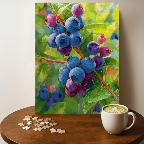 Bold Blueberry Botanical Food Jigsaw Puzzle - 500 Pieces Wooden Puzzle for Adults, Wall Art Gift, Finished Size: 20 x 15 Inch - color: Bold Blueberry Botanical - 500 Pieces